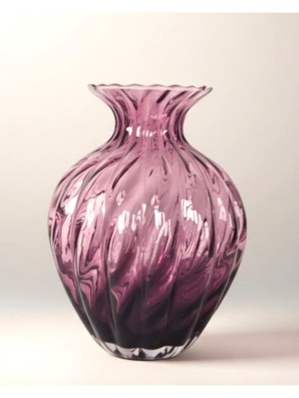 Vintage Pilgrim Glass Swirl Amethyst Vase, Made in the USA